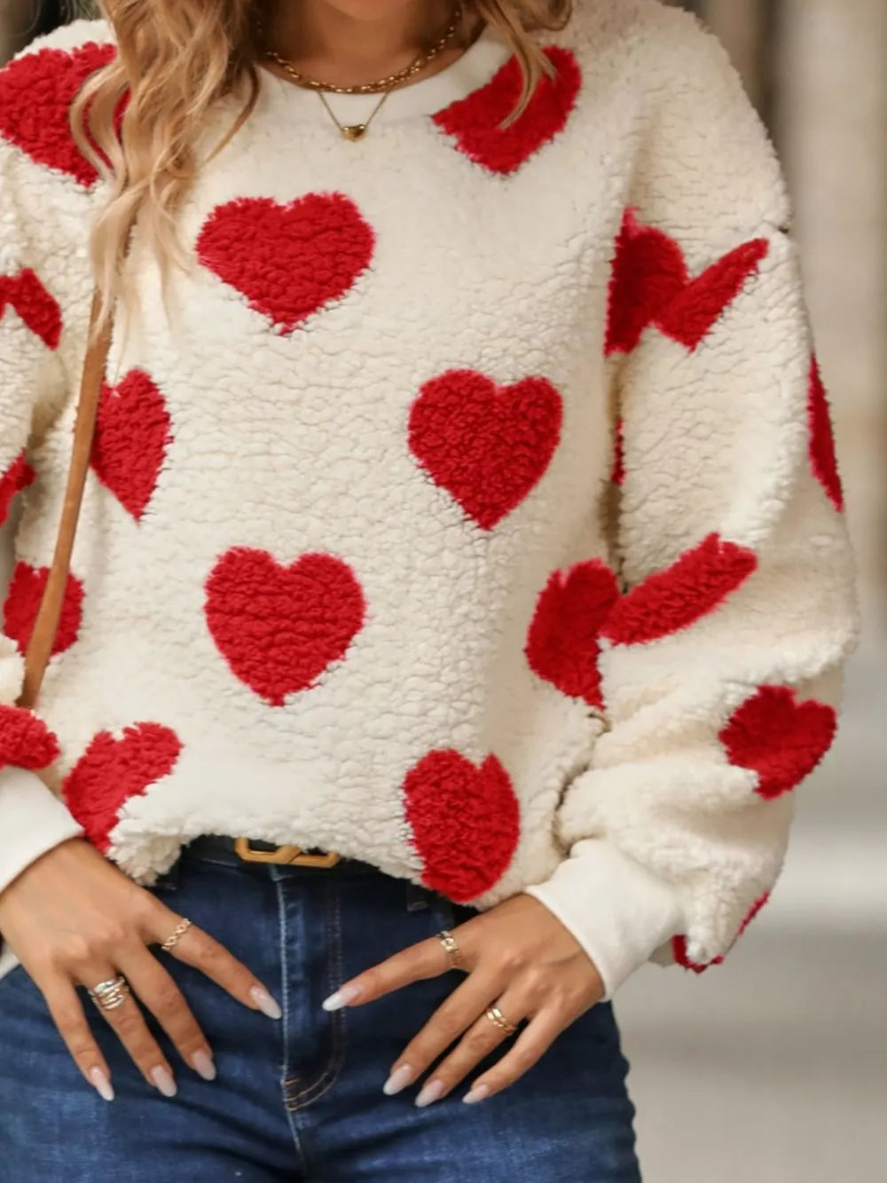 Fuzzy Heart Dropped Shoulder Sweatshirt (9)