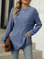 Ribbed Knit Round Neck Sweater (6)