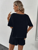V-neck Half Sleeve Top Shorts Set (8)
