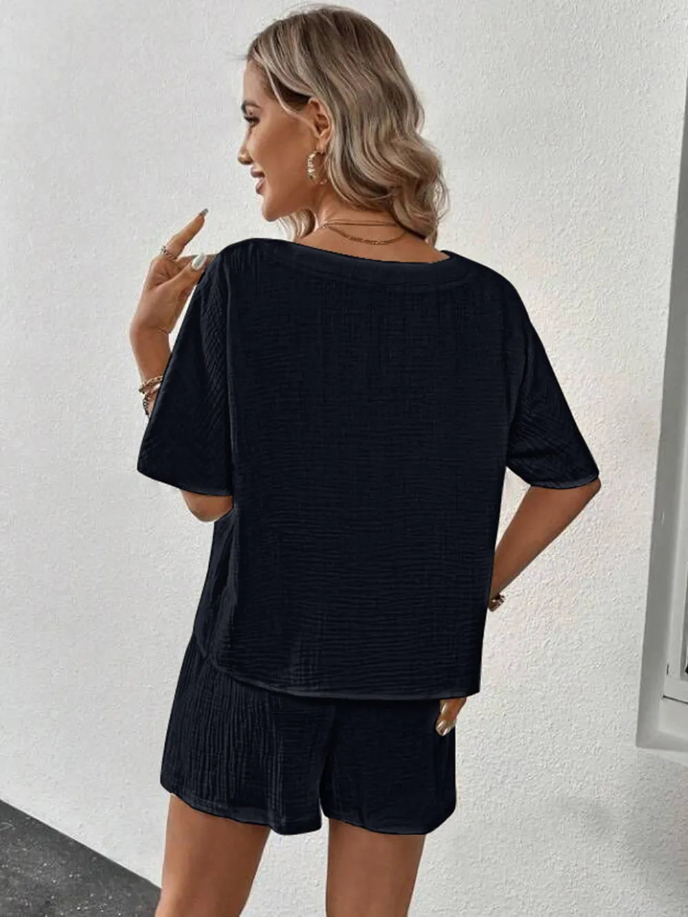 V-neck Half Sleeve Top Shorts Set (8)