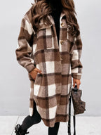 Longline Plaid Button Up Coat (3)