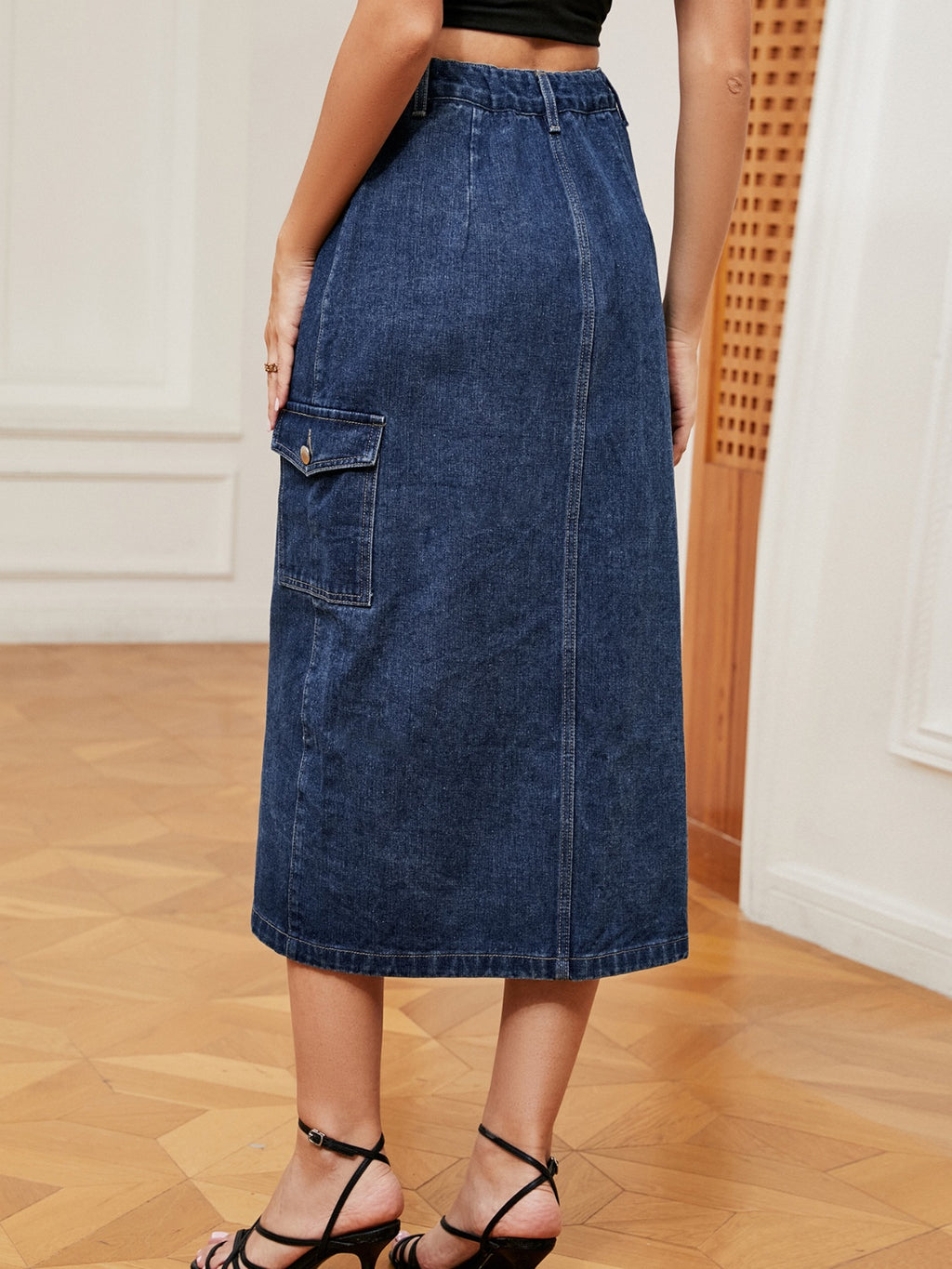 Button Down Midi Denim Skirt (2)