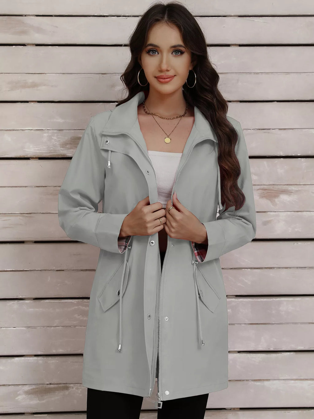 Drawstring Snap-down Trench Coat (28)