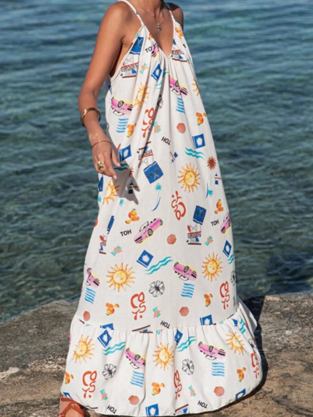 Printed V-neck Summer Maxi Dress (9)