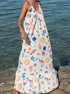 Printed V-neck Summer Maxi Dress (9)