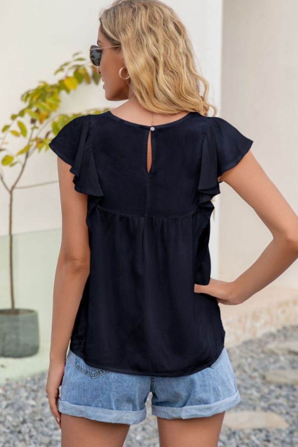 Contrast Print Butterfly Sleeve Top (11)