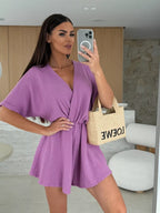 Surplice Short Sleeve Romper