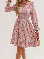 Floral Notched Flounce Sleeve Dress (5)