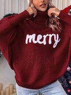 Merry Turtleneck Long Sleeve Christmas Sweater (3)