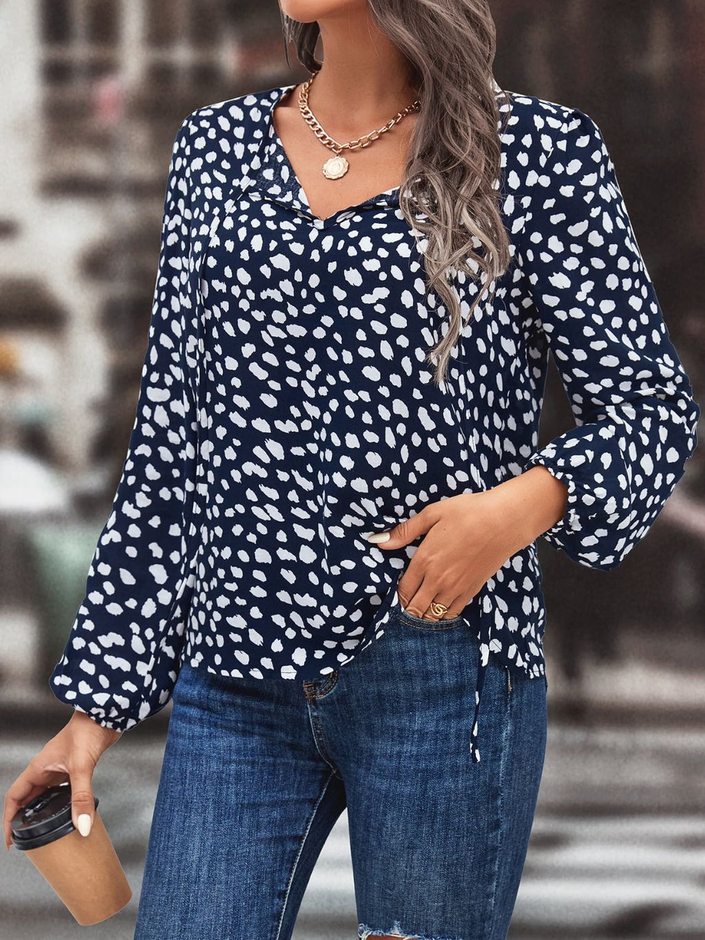 Printed Tie Neck Long Sleeve Blouse (8)