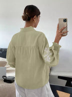 Embroidered Notched Long Sleeve Blouse (14)