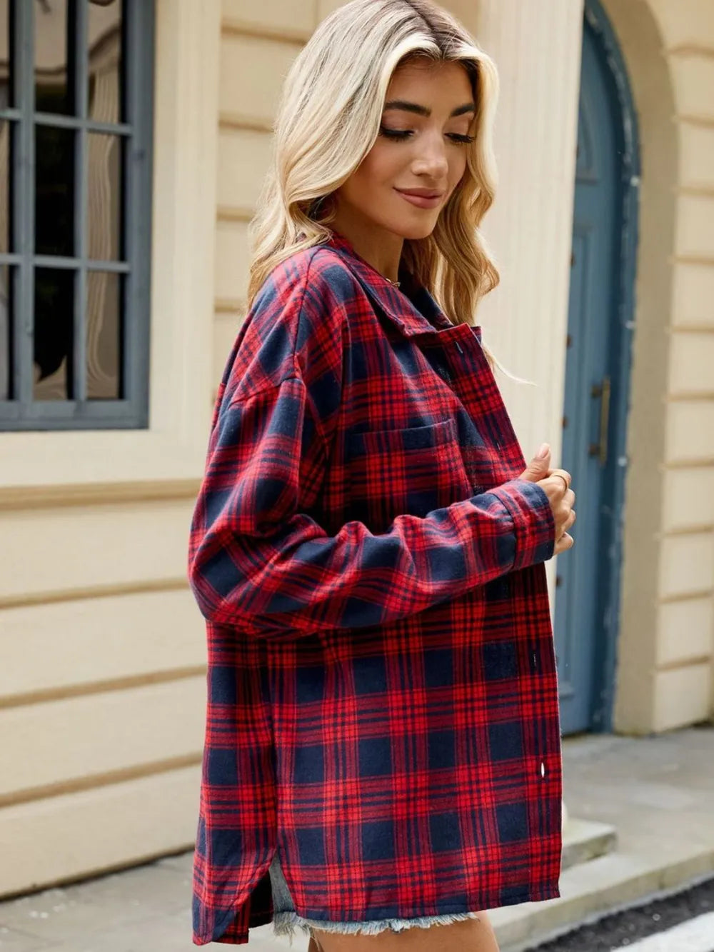 Plaid Collared Neck Long Sleeve Shirt (24)