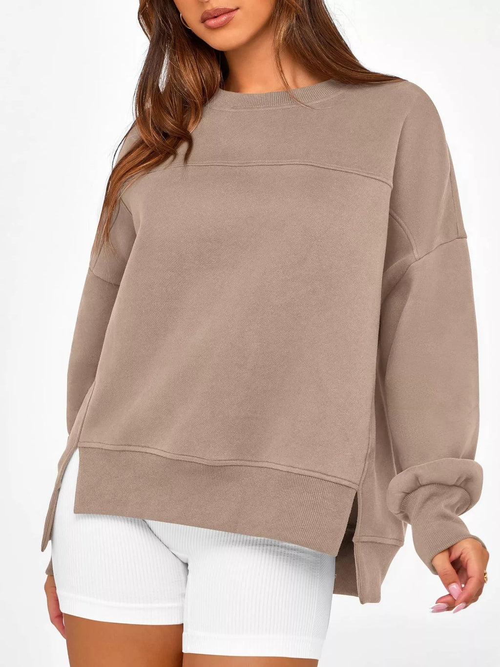 Slit Round Neck Dropped Shoulder Sweatshirt (25)