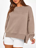 Slit Round Neck Dropped Shoulder Sweatshirt (25)