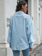 Button Up Dropped Shoulder Lantern Sleeve Shirt (2)