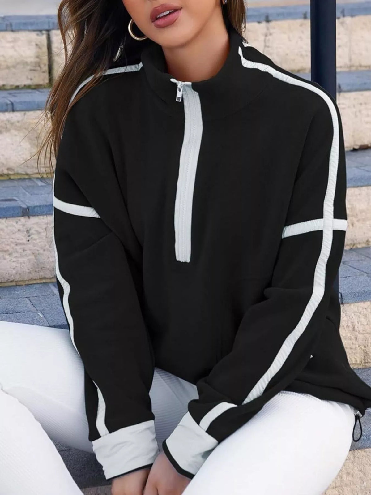 Half Zip Dropped Shoulder Sweatshirt (7)