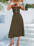 Decorative Button Spaghetti Strap Midi Dress (15)