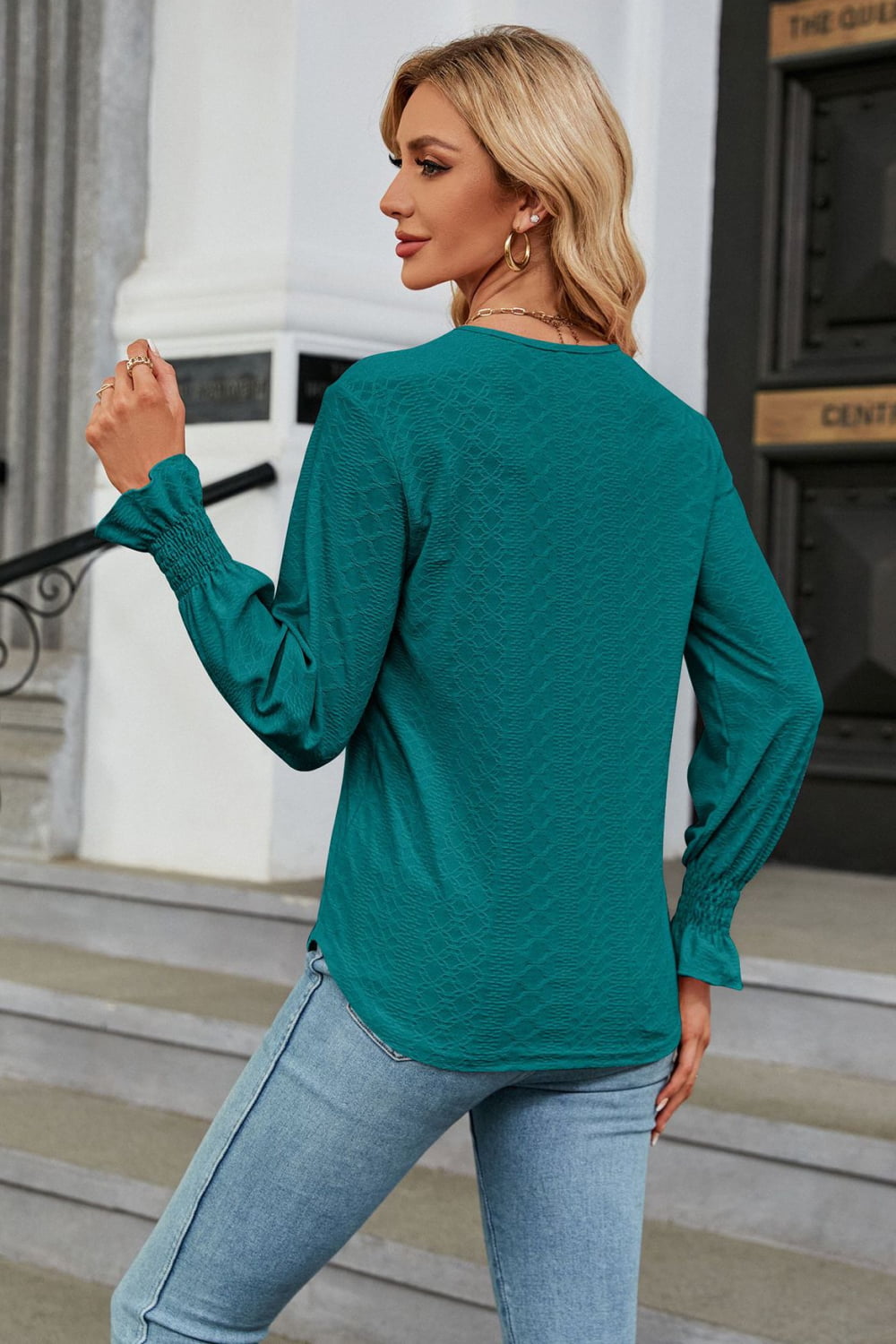 V-neck Flounce Sleeve Blouse (15)