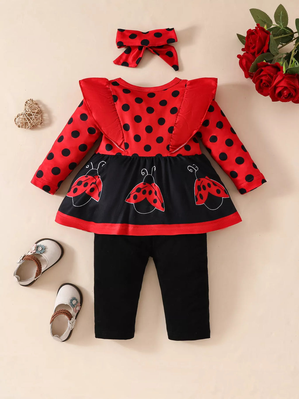 Children's Ruffled Top Pants Set Headband (4)