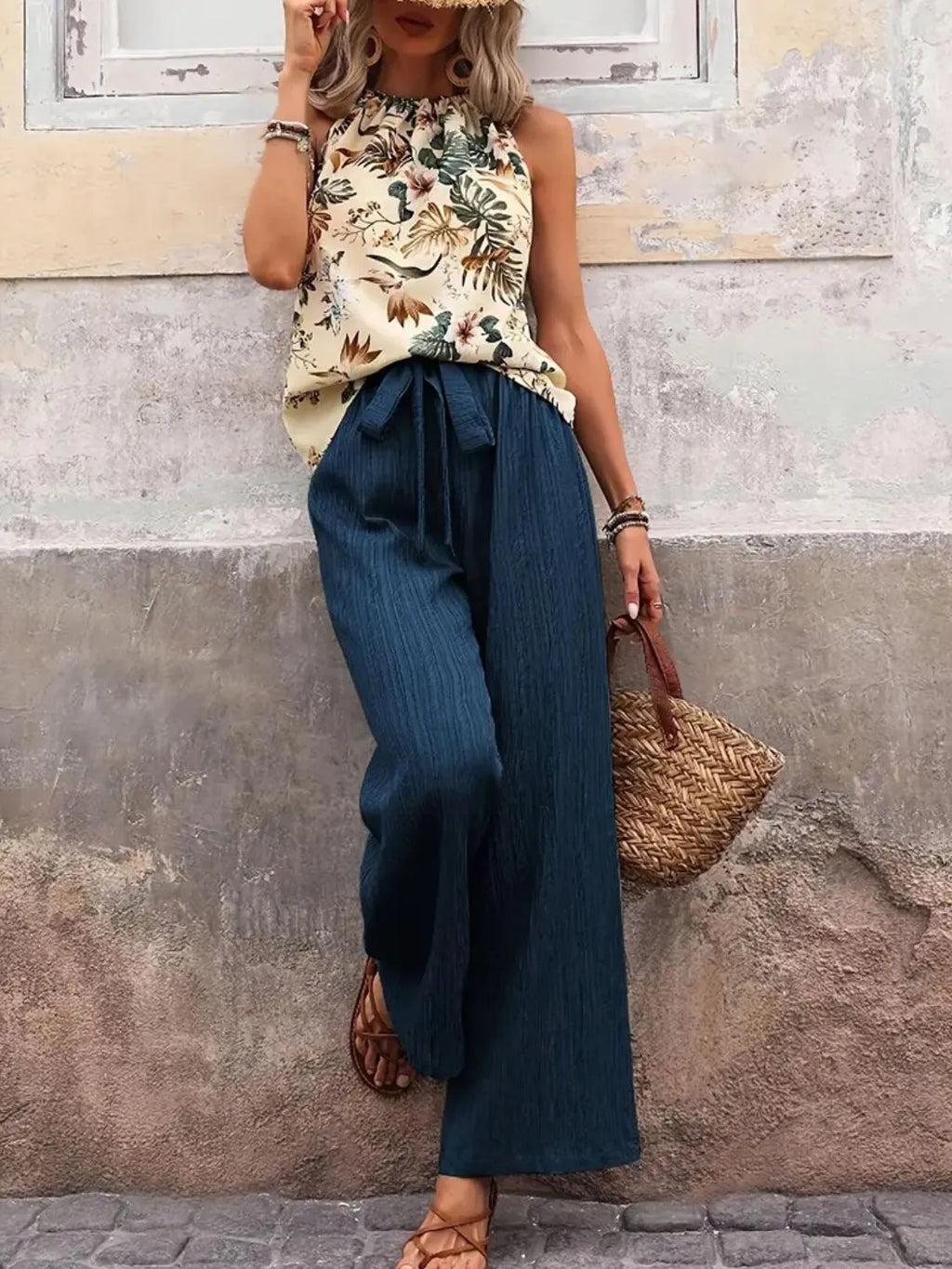 Printed Tank Top Wide Leg Pants Set (16)