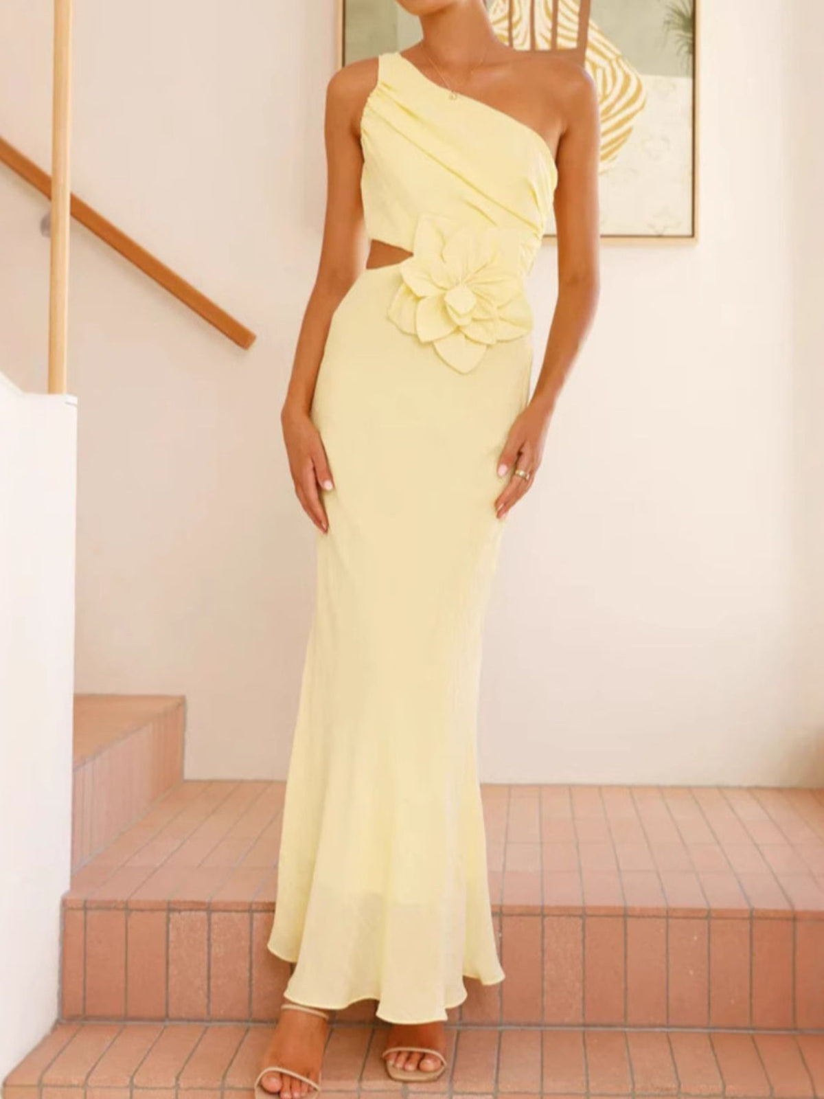 One-shoulder Floral Cutout Dress (9)