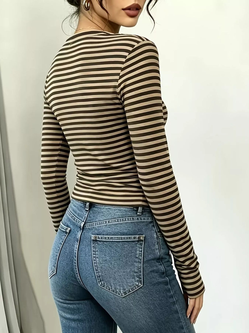 Long Sleeve Striped T-shirt Front Tie Detail (25)