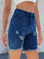 Distressed Raw Hem Denim Shorts (7)