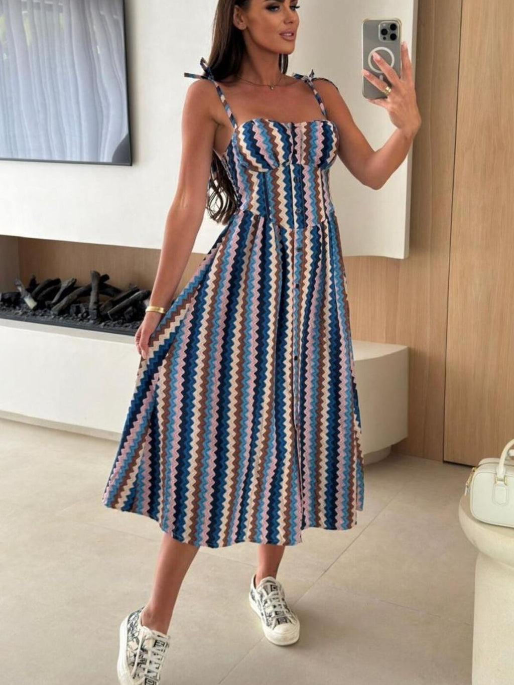 Striped Tie-shoulder Midi Dress (2)