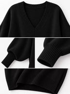 Full Size V-neck Oversized Batwing Sleeve Sweater Plus (50)