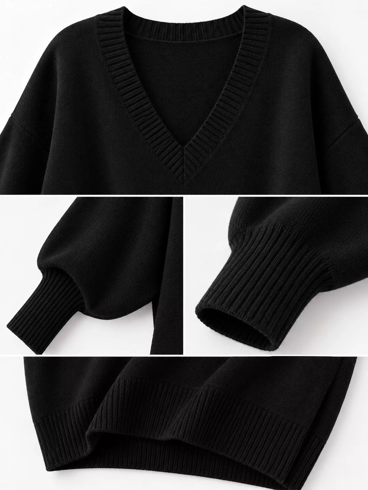 Full Size V-neck Oversized Batwing Sleeve Sweater Plus (50)