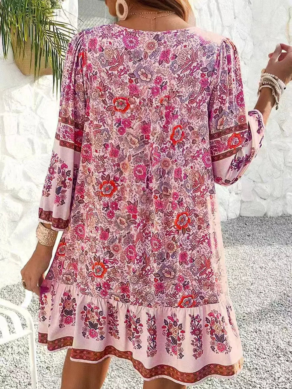 Floral Print Tassel Tie Neck Mini Dress (3)