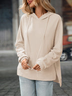 Textured Drawstring Long Sleeve Hoodie (7)