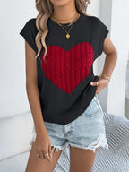 Cable Knit Heart Round Neck Cap Sleeve Top (18)