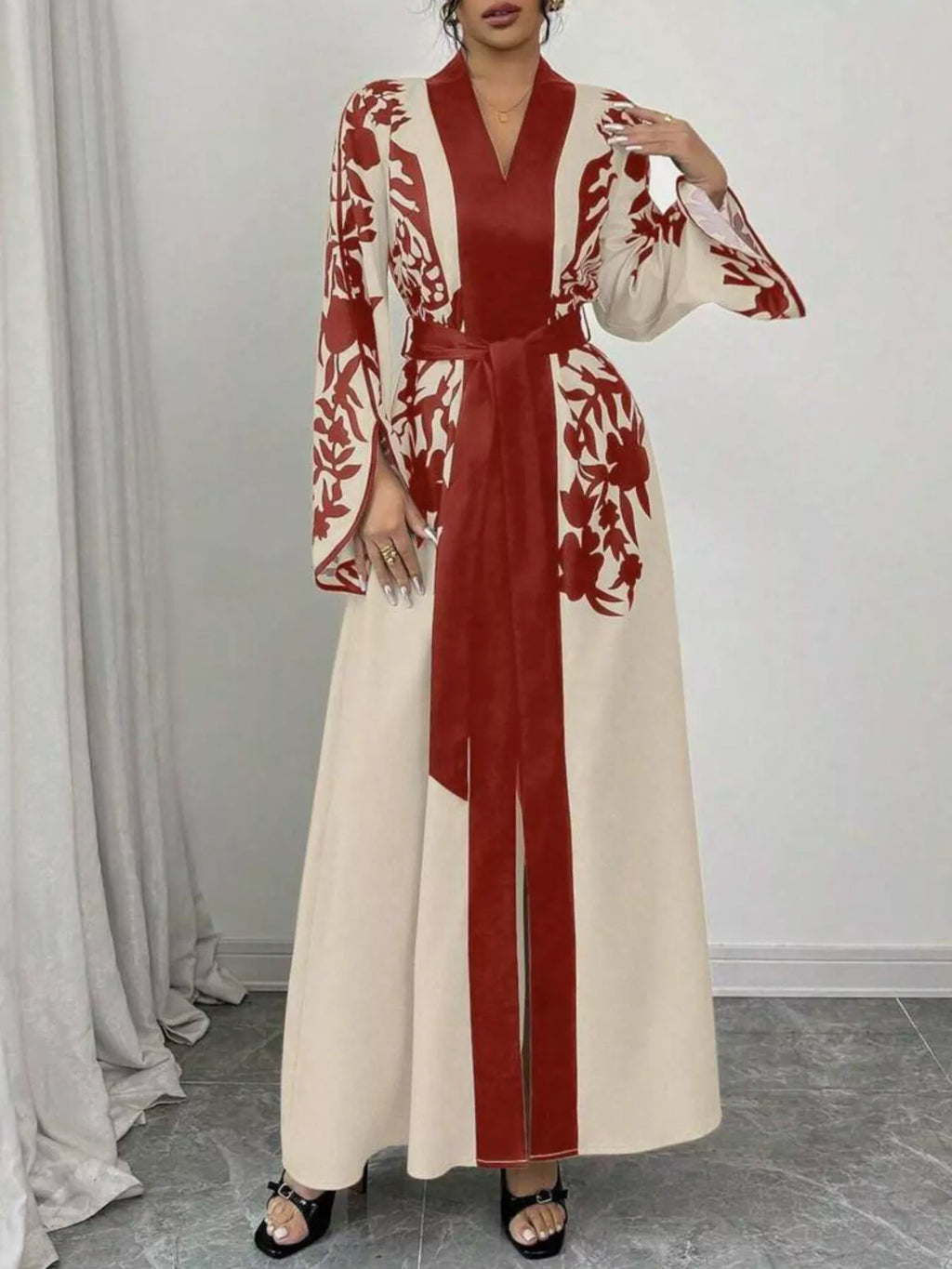Printed Tie Waist Maxi Dress (11)