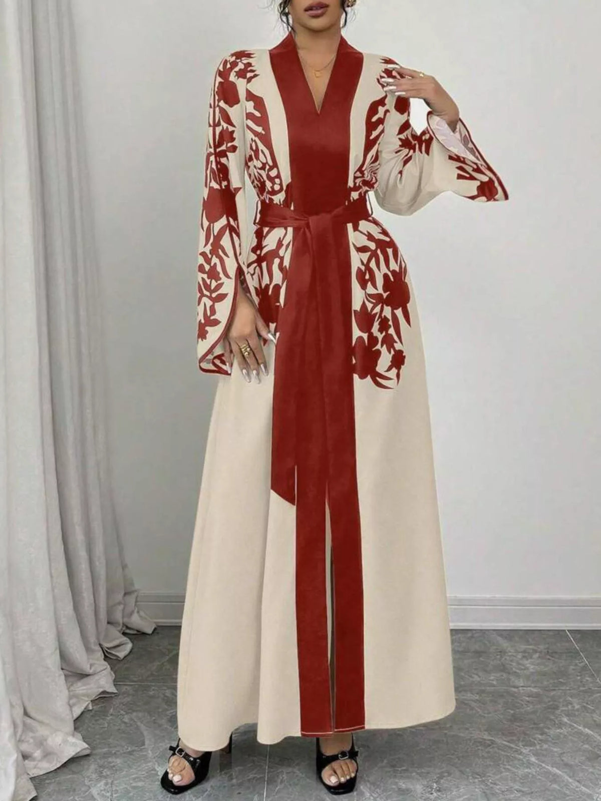 Printed Tie Waist Maxi Dress (11)