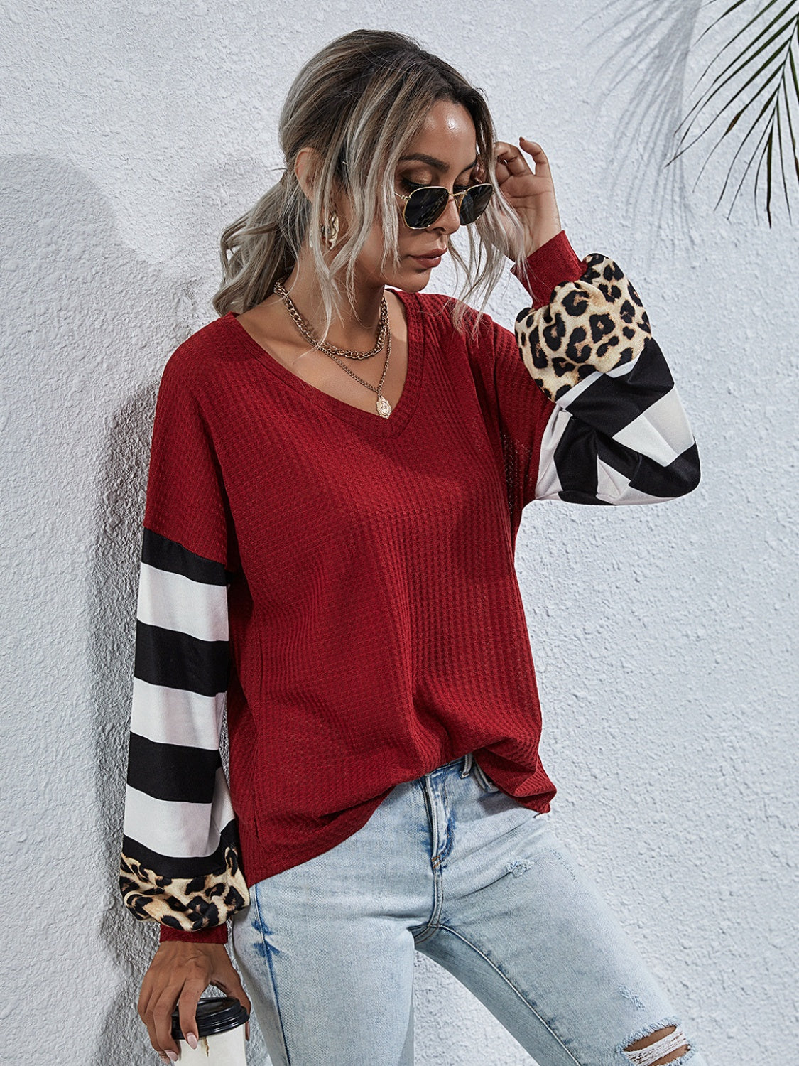 Leopard Striped Waffle-knit Top (3)