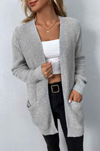 Rib-knit Open Front Pocketed Cardigan (5)