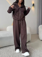 Zip-up Hoodie Wide-leg Pants Set (24)