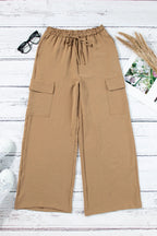 Drawstring Frilled Waist Wide Leg Utility Trousers (5)