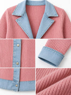 Full Size Denim Trim Ribbed Knit Cardigan Plus (41)