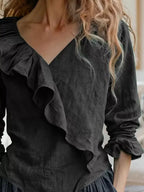 V-neck Ruffled Long Sleeve Blouse (6)