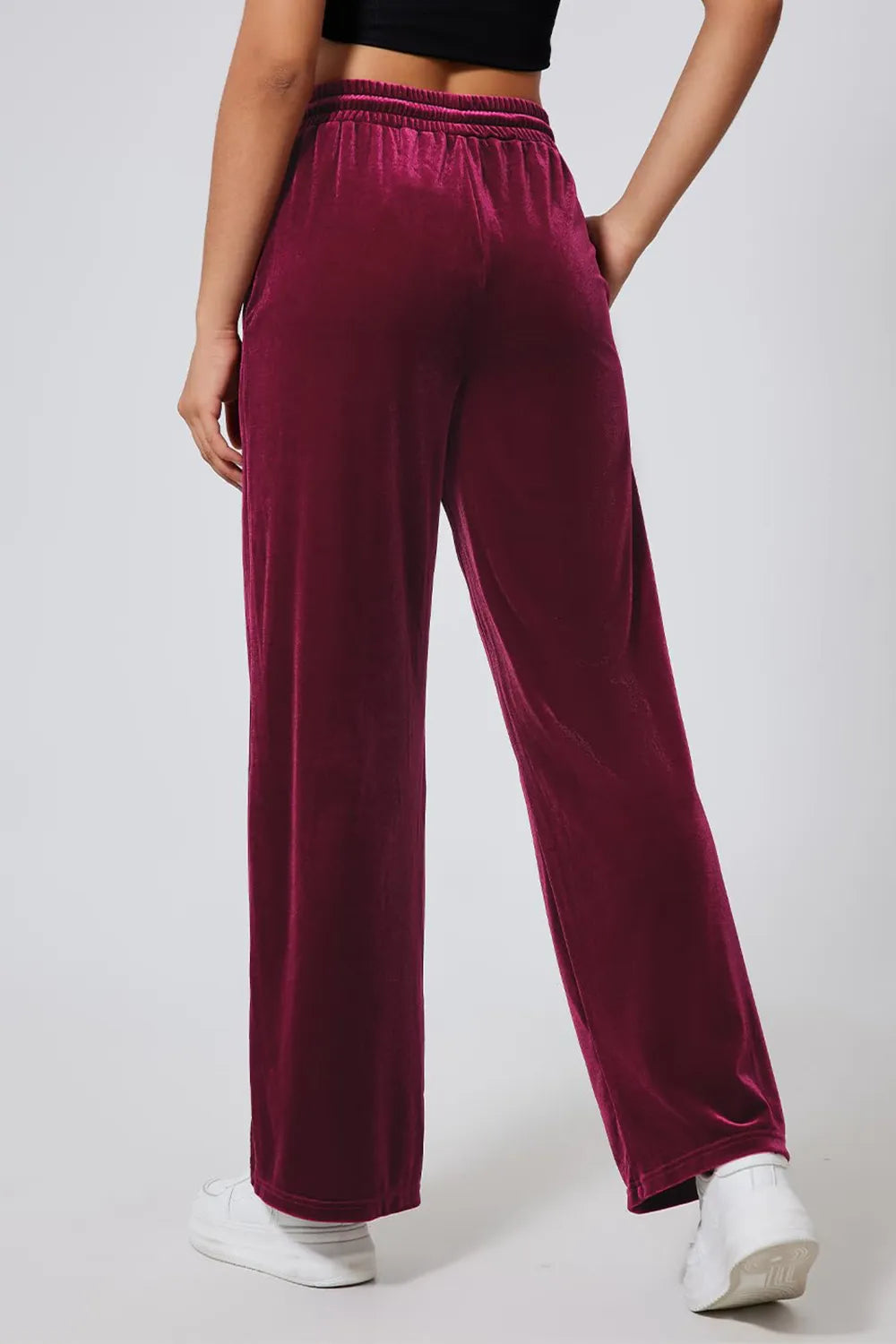 Drawstring Elastic Waist Straight Leg Pants (5)