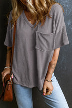 Textured V-neck Dropped Shoulder T-shirt (18)