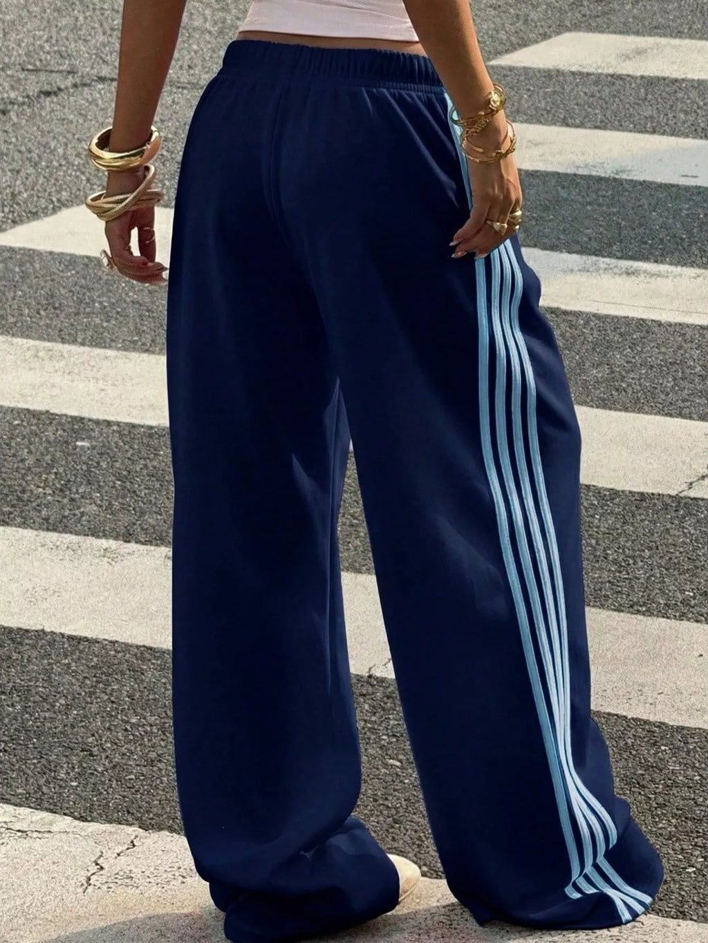 High-waisted Wide-leg Track Pants Side Stripes (25)