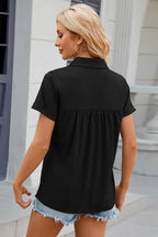 Ruched Johnny Collar Short Sleeve Blouse (24)