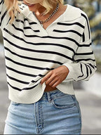 Striped Collared Neck Knit Top (11)