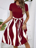 Striped Short Sleeve Tie Waist Dress (9)