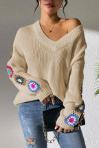 Crochet Flower V-neck Sweater (14)