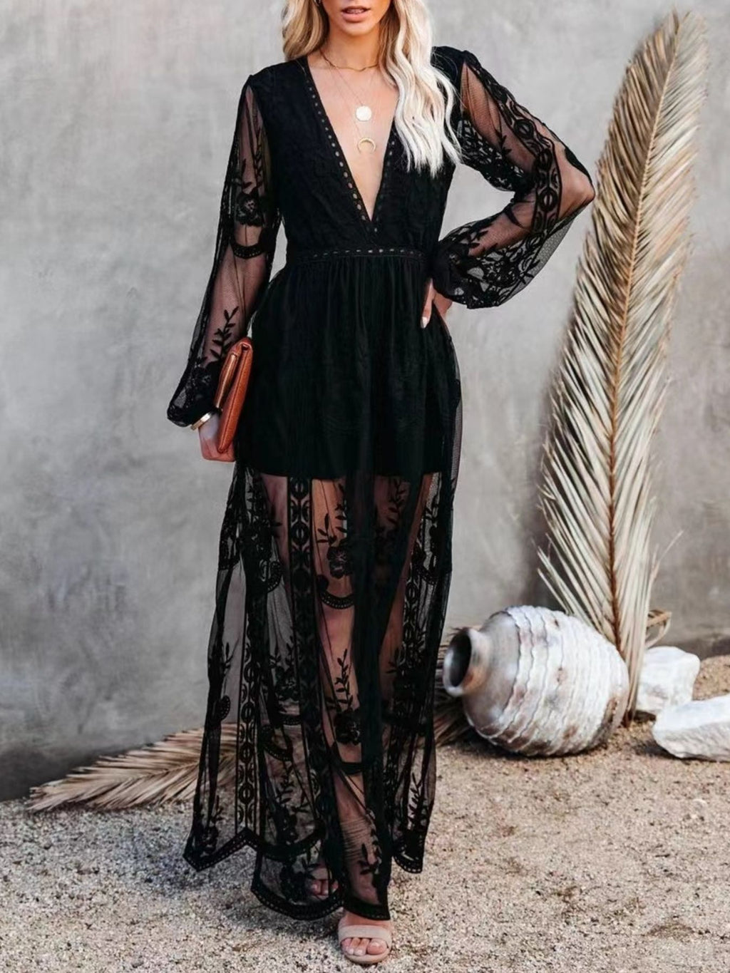 Floral Lace Slit Maxi Dress (10)