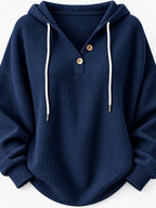 Full Size Waffle Knit Button Detail Hoodie Plus (39)